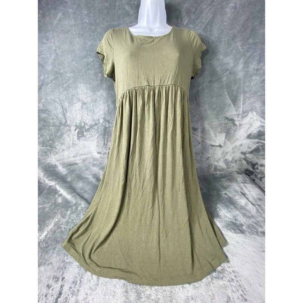 Chris Carol Dress Womens Large Green Babydoll Flowy Casual Short‎ Sleeve Stretch